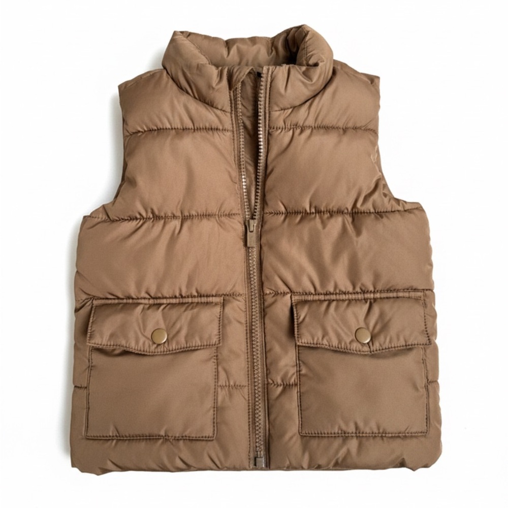 Old Navy Toddler Boy Girl Puffer Vest Size 3T Brown Tan Quilted Water Resistant